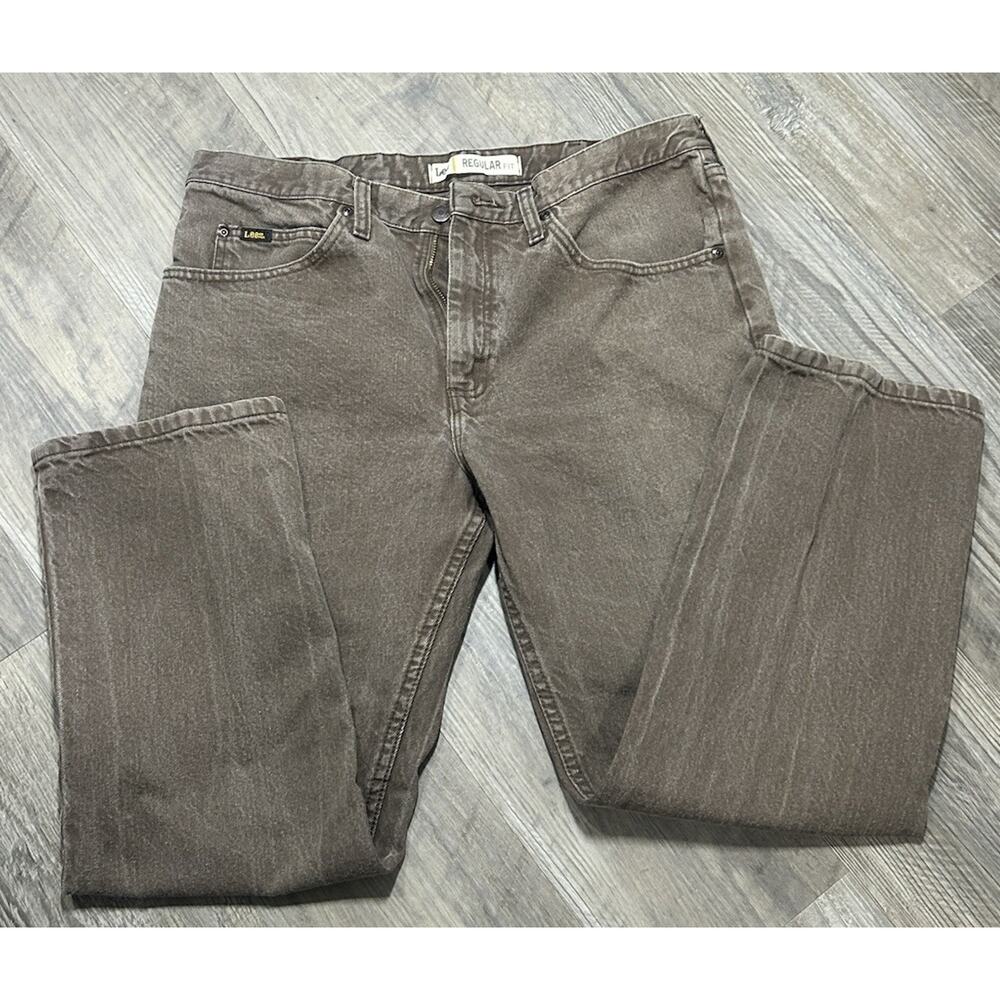 Lee MR Jeans Men 36x29 Brown Denim Light Wash 5 Pockets Regular Fit Straight Leg